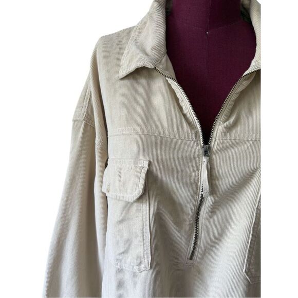 Aerie Corduroy Quarter Zip Jacket Shacket size L Cream - Picture 8 of 15